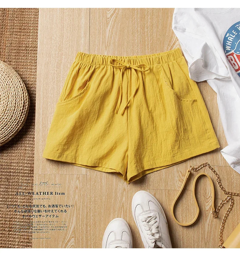 Casual Linen Shorts Women Gym Workout Shorts Cotton Short Pants High Waisted Black Ladies Short Femme Women Shorts Sport Femme voguable