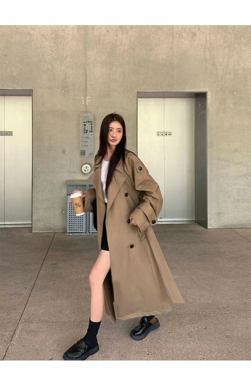 Vintage Elegant Women Long Trench Casual England Long Sleeve Belt Coat Jacket Fall Winter Lady Sweet Retro Harajuku Pockets Tops voguable