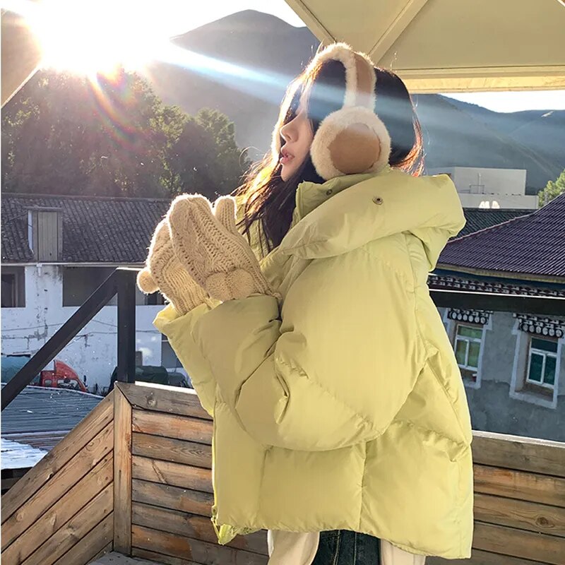 Winter Jackets for Women Coat Hooded Cropped Jackets Fashion Down Cotton Outerwear Warm Thick Loose Yellow Pink Puffer Jacket voguable