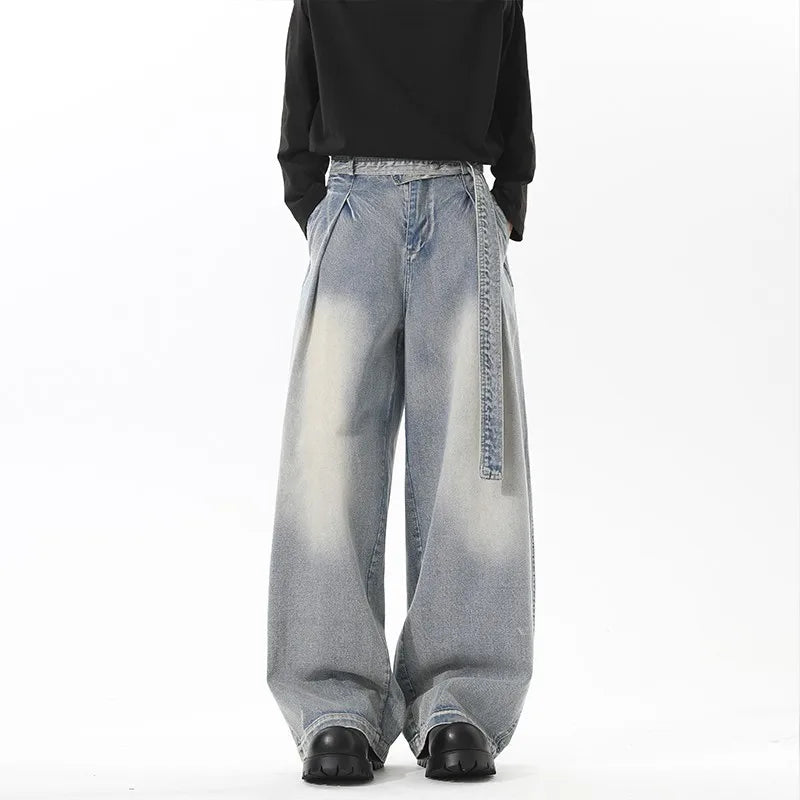 Vintage Wash Light Blue Relaxed Fit Jeans 2025 New Arrival High Quality Distressed Denim Pants for Men Streetwear Fashion Youth voguable