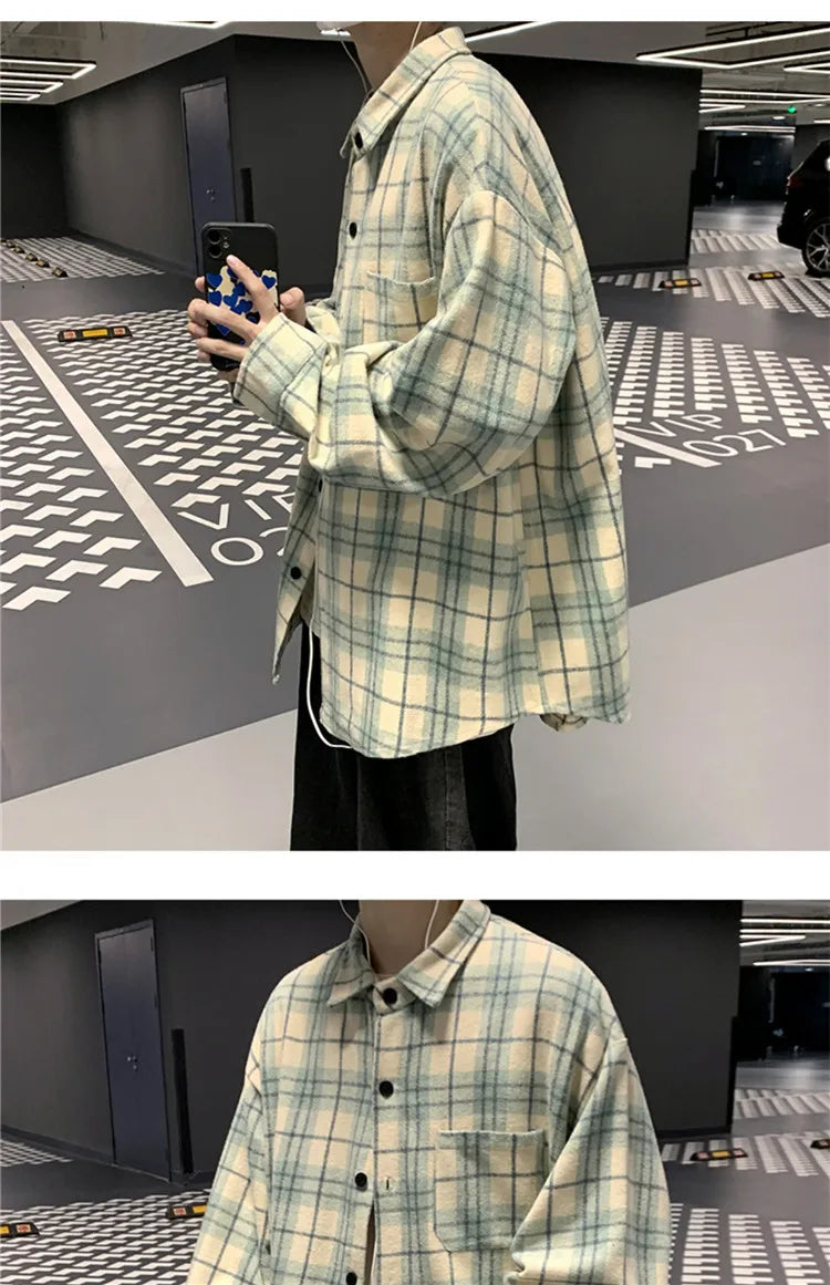 Loose Long Sve Plaid irt Men's Casual Sle Spring Autumn Harajuku Faion Couple Outerwear Comfortable Breathable voguable