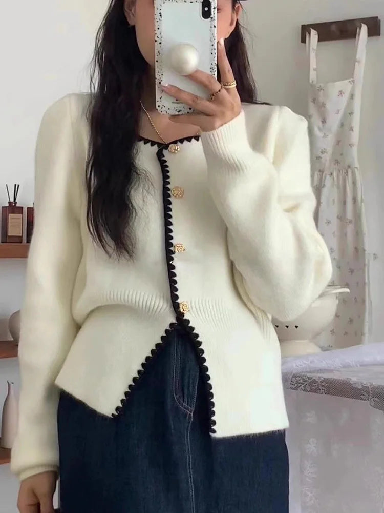 Sweet Chic Soft Cardigan Women Long Sleeve Fashion O Neck Knitted Jacket Fall Korean Casual Female Elegant Buttons Tops Cute New voguable