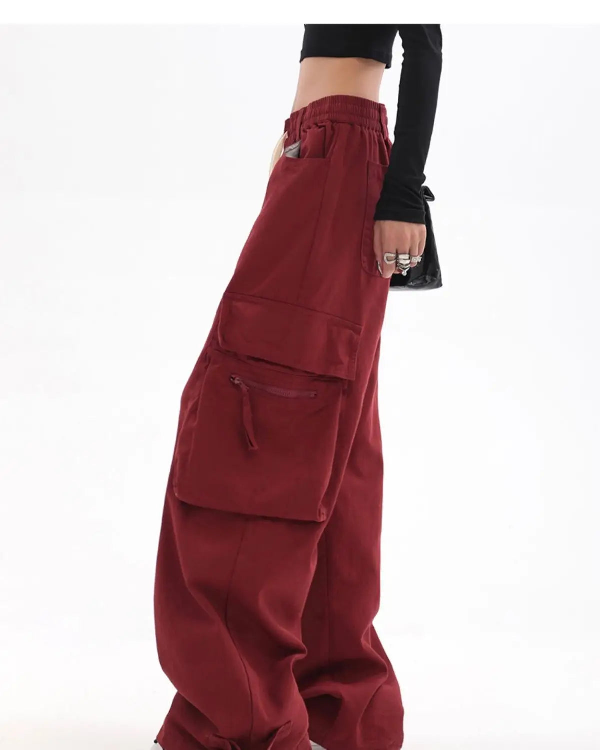 Streetwear Vintage Hip Hop Oversize Red Cargo Pants Women Drawstring Elastic Waist Loose Wide Leg Harajuku Casual Trousers 2023 voguable