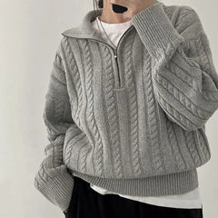 Voguable  Korean Fashion Half Zipper Sweaters Women Vintage Twisted Knitted Crop Pullover Casual Sueter Mujer Long Sleeve Tops voguable