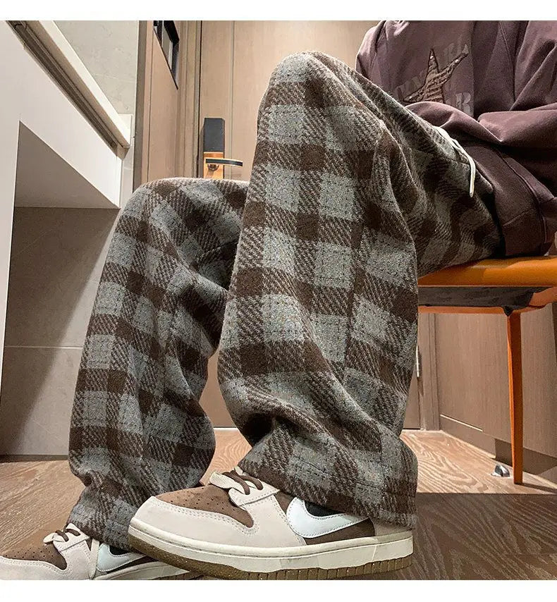 Voguable Green Plaid Pants Men Harajuku Winter Wide Leg Checked Trousers Male Oversize Big Size Casual Sweatpants Streetwear 8XL voguable