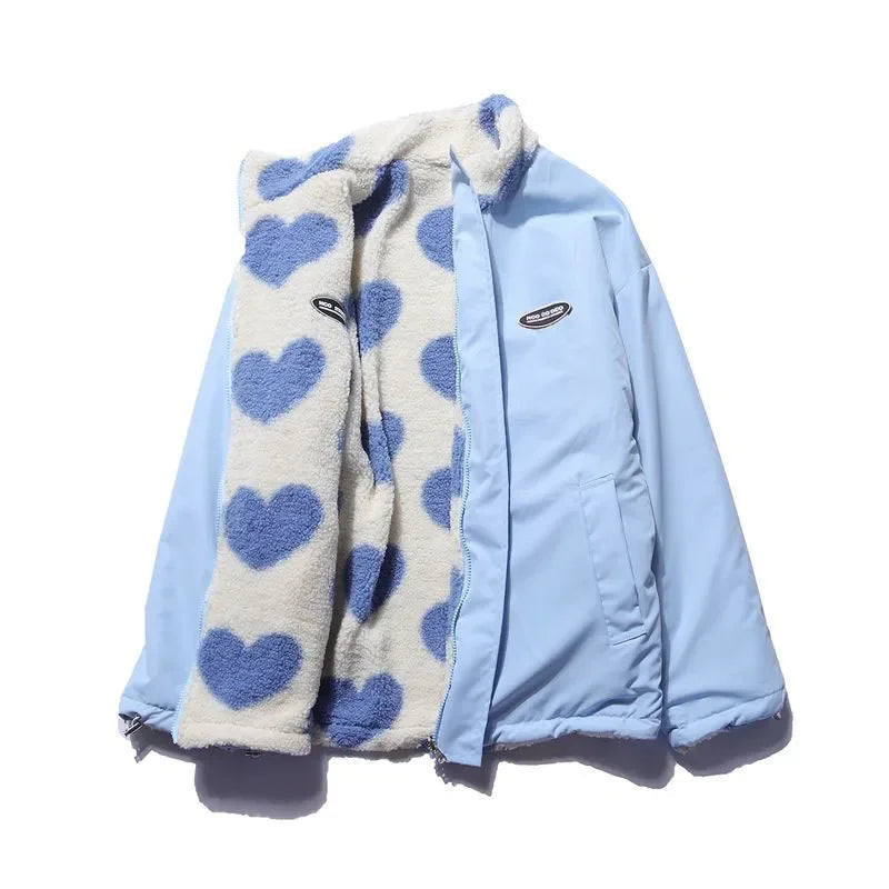 Love Print Lambswool Parkas Women Winter Double Sided Wear Thick Loose Zipper Casual Jacket Bf Harajuku Oversized Warm Outerwear voguable