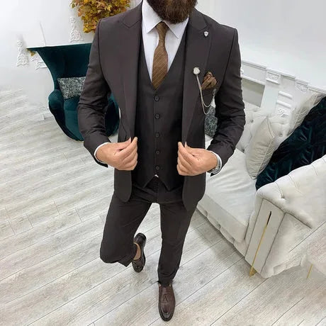 Voguable  Men Single Breasted Suits 3 Pieces Slim Fit Wedding Tuxedo Premium Formal Blazer with Pants Prom Party Groom Office Wear voguable