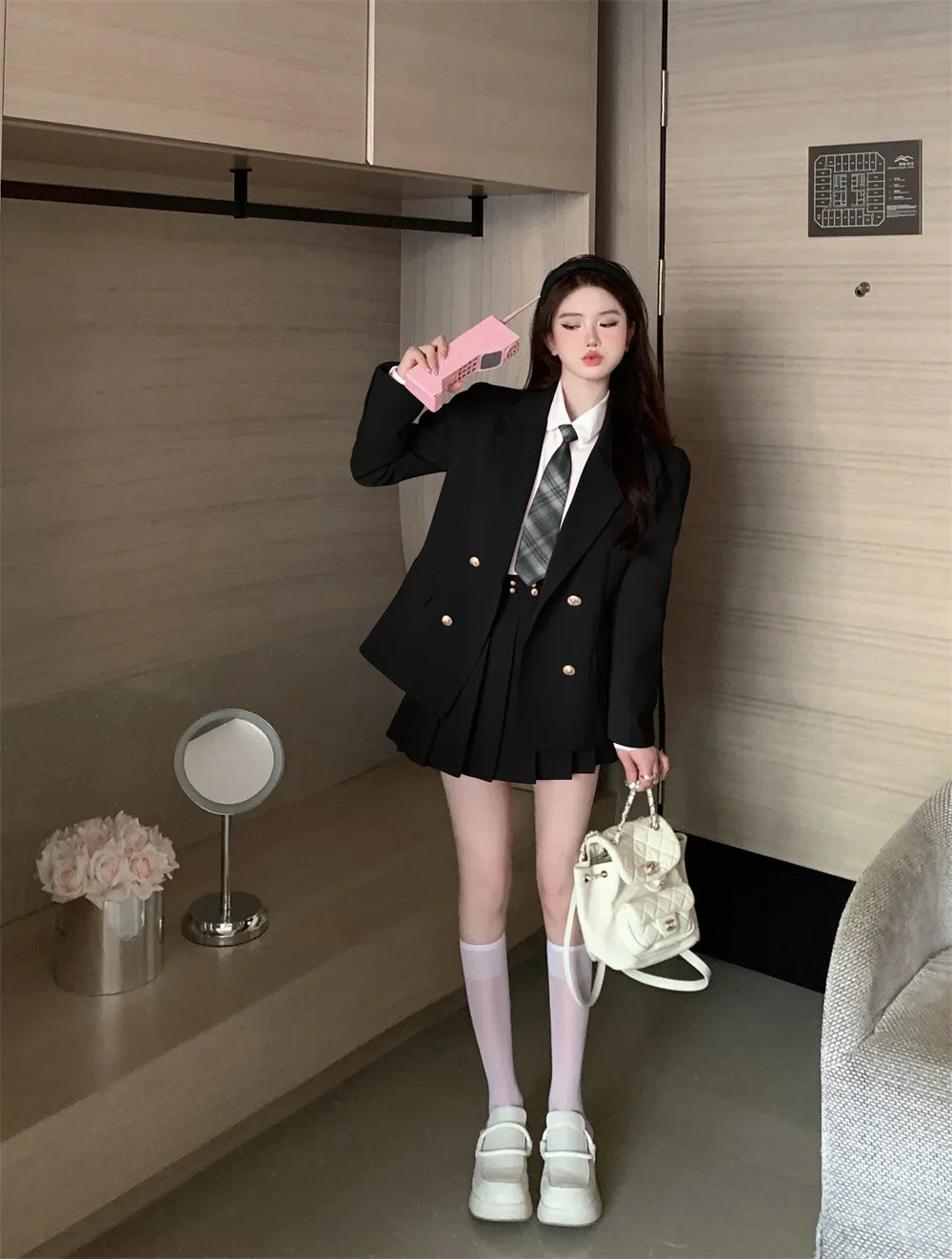 Voguable  Japanese Student JK School Uniform Korean Fashion Sweet Blazers School Girls Uniform Sexy Kawaii Mini Pleated Skirt Uniform Y2k voguable