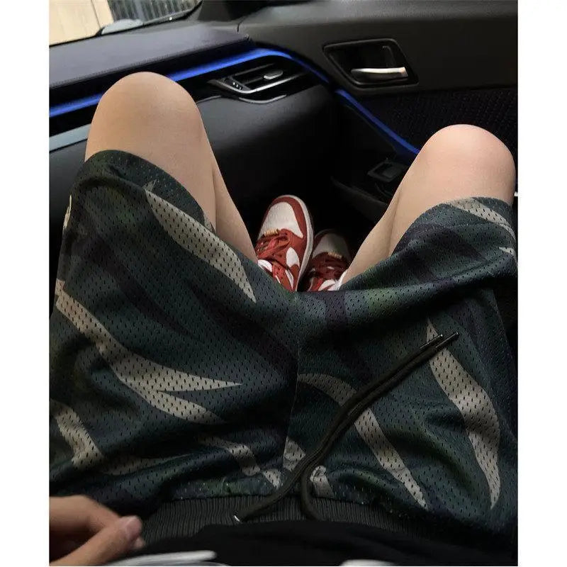 Men's Stripe Mesh Shorts Fitness Casual Thin Breathable Beach Pants Embroidery Loose Running Training Quick Dry Shorts 4XL voguable