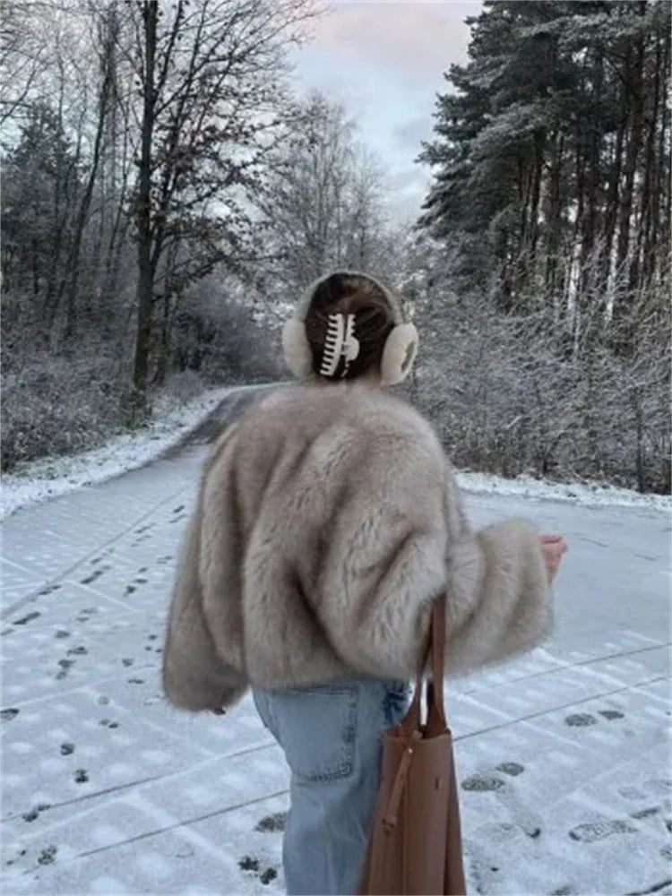 Fashion Fluffy Faux Fur Coat For Women Winter Elegant Loose Long Sleeve Jacket Female Luxury Thick Lady High Street Outerwear voguable