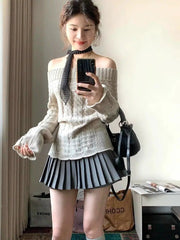 Korean Style Sexy Off Shoulder Sweater Women Sweet Elegant Long Sleeve Knitted Pullover Cute Fashion Slim Up Sweaters voguable