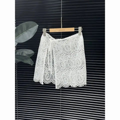 Voguable  Slim Short Korea Chic Mesh Fart Curtain Lace Up All-match French Hot Sell Skirt Exquisite Literary Hollow Out New Faldas voguable