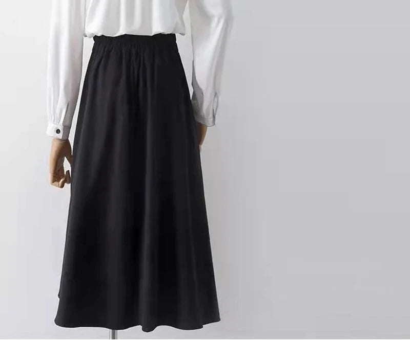 Preppy Style Vintage Long Skirts Women High Waist Sweet Loose A Line Skirt Lace Up Retro Fall Winter Female Elegant Long Skirts voguable