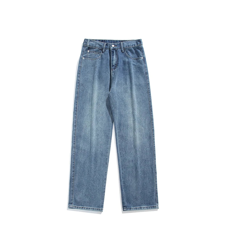 Spring Autumn New Fashion Korean Loose Straight Jeans Men Baggy Pants Elastic Waist Wide Leg Casual Pants Men's Clothes 5 Colors voguable