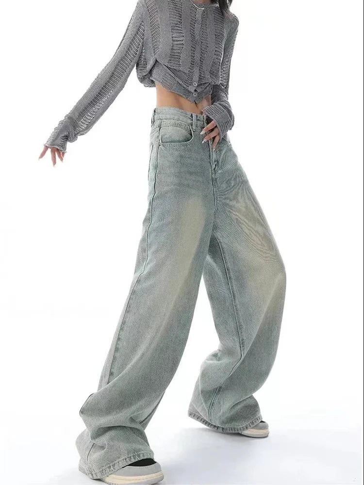 Y2K American Retro Jeans Women High Waist Streetwear Loose Wide Leg Denim Trousers Bf Harajuku Hip Hop All-Match Straight Pants voguable