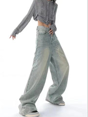 Y2K American Retro Jeans Women High Waist Streetwear Loose Wide Leg Denim Trousers Bf Harajuku Hip Hop All-Match Straight Pants voguable