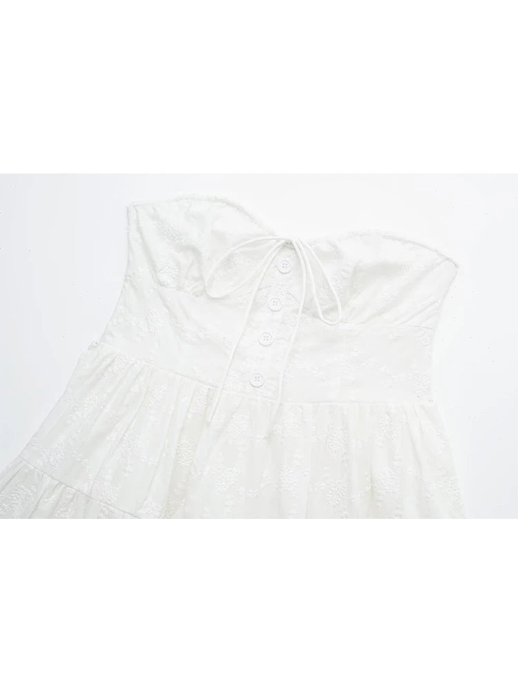 Voguable   New Women White Strapless Lace Dress Sweet Ladies Sexy Mini Party Robe voguable