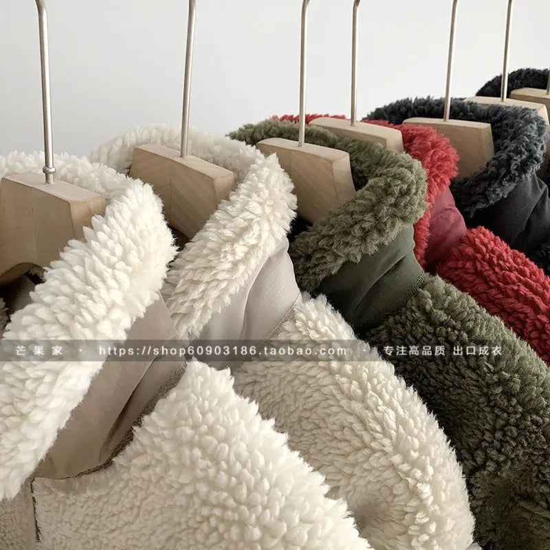 Autumn Winter Lambswool Coat Male Loose Windproof Warm Sherpa Stand Collar Polar Fleece Jacket Unisex Simple  Pocket Spliced Top voguable