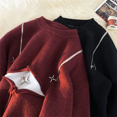 Men Sweater Streetwear New Retro Hole Fringed Loose Versatile Long Sleeve Pullover gotmes-shop