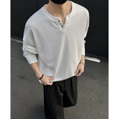 Spring Long Sleeved T-shirt Men Fashion Plaid V-neck T Shirt Men Streetwear Korean Loose Pullover T Shirt Mens Top Plus Size voguable