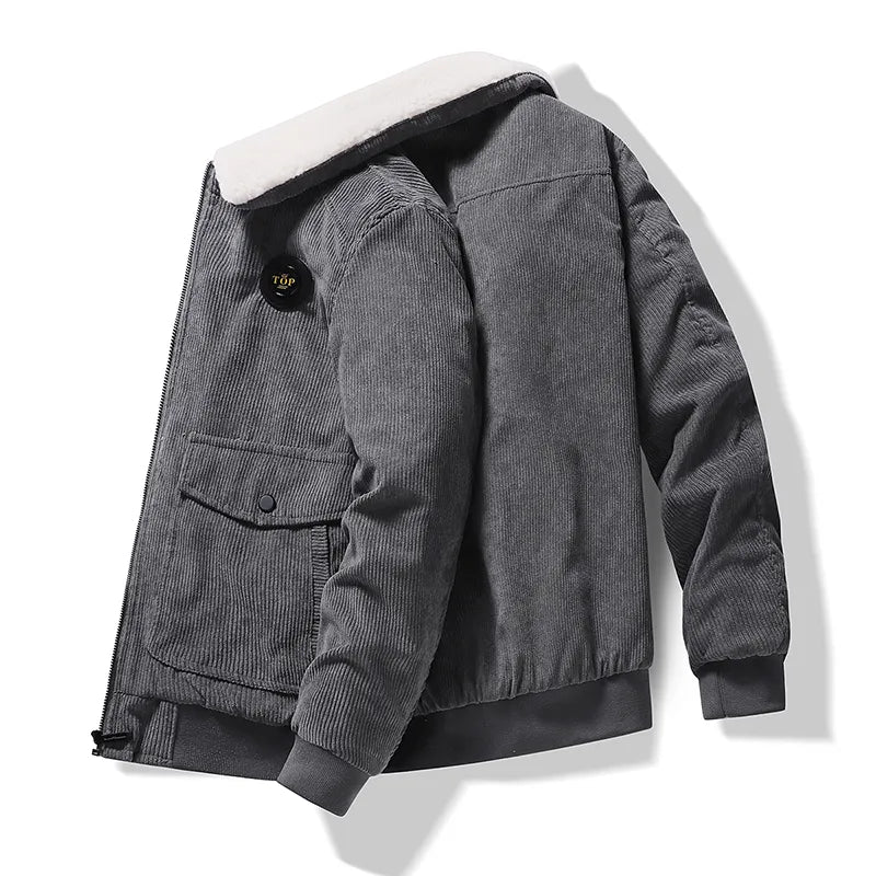 Plus 8XL Autumn Winter Men Warm Fleece Warm Thick Jackets Coats Men Fashion Fur Collar Corduroy Military Casual Jacket Coat Male voguable