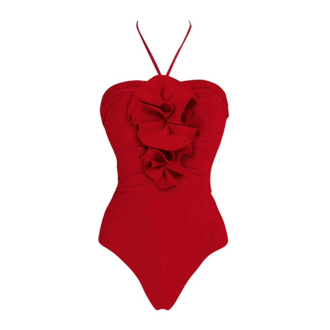 Red Flower One Piece Swimwear With Cover Up Trend Swimsuit 2025 Sexy Biquini Luxury Woman Swimsuit Beach Outing Bodysuit Bathsui voguable