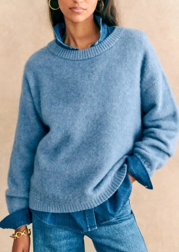 Solid Knit O-neck Elegant Women Pullover Long Sleeve Oversized Loose Soft Warm Sweater  Autumn Chic Casual Office Knitwears voguable