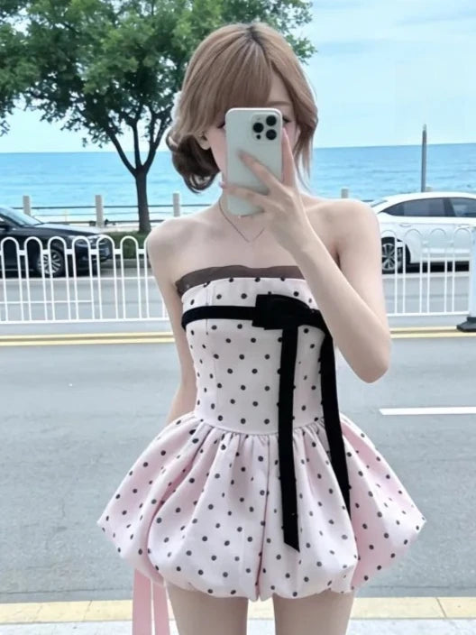 Voguable  Summer Fairy Y2k Sweet Kawaii Lolita Dress Women Japanese Vintage Lace Bow Ruffle Cake Dress Harajuku Slim Bandage Dress voguable