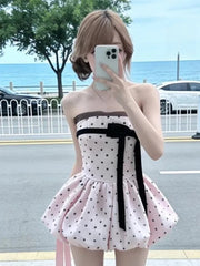 Voguable  Summer Fairy Y2k Sweet Kawaii Lolita Dress Women Japanese Vintage Lace Bow Ruffle Cake Dress Harajuku Slim Bandage Dress voguable