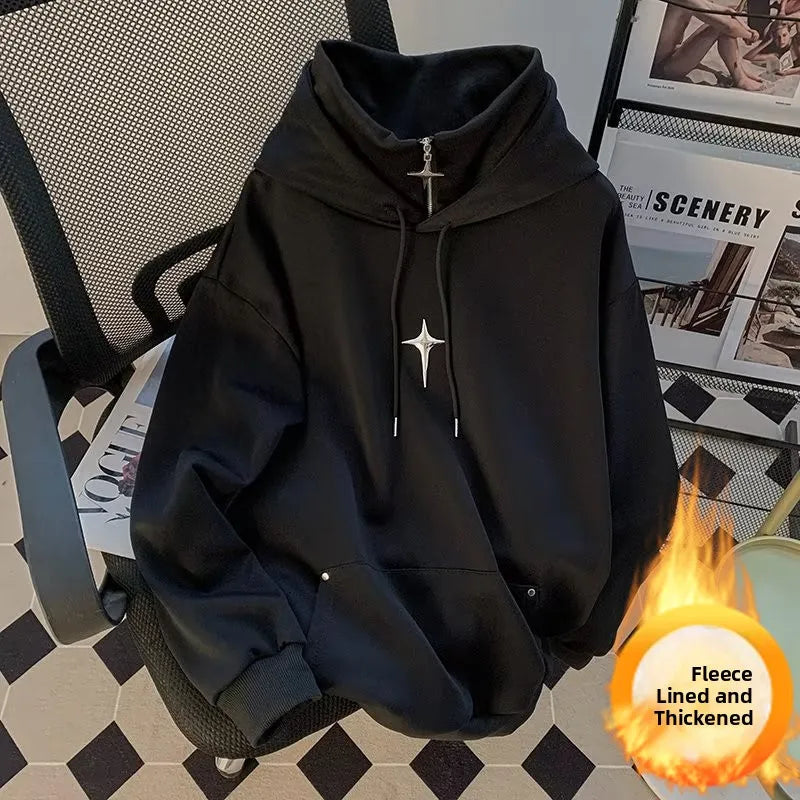 Voguable  Autumn Winter High Neck Hoodie Men Casual Trendy Sporty Japanese Retro Cool Teenage Fashionable Jacket Loose Fit Hooded voguable