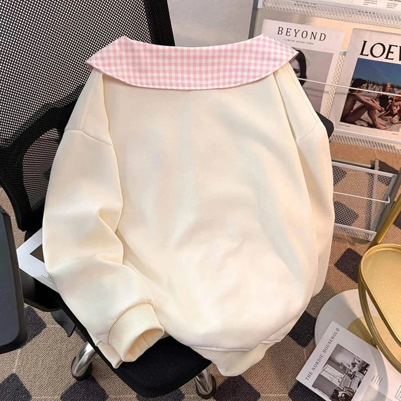 Cartoon Sweet Kawaii Hoodies Women Loose Cute Peter Pan Collar Sweatshirts Fall Preppy Style Long Sleeve New Embroidery Top voguable