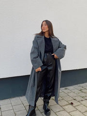Lapel Women Straight Overcoat Casual Double-Breasted Office Ladies Long Coat Autumn Winter Solid Female Streetwear Coats voguable