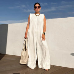 Solid Color Sleeveless Wide Leg Fitness Summer Fashion Female Loose White Black Casual Cool Jumpsuits for Women voguable
