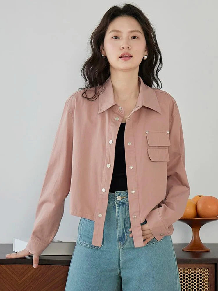 American Y2K Cargo Jacket Women Fall Casual Long Sleeve Vintage Short Coat Harajuku Turn Down Collar New Solid Hip Hop Tops voguable