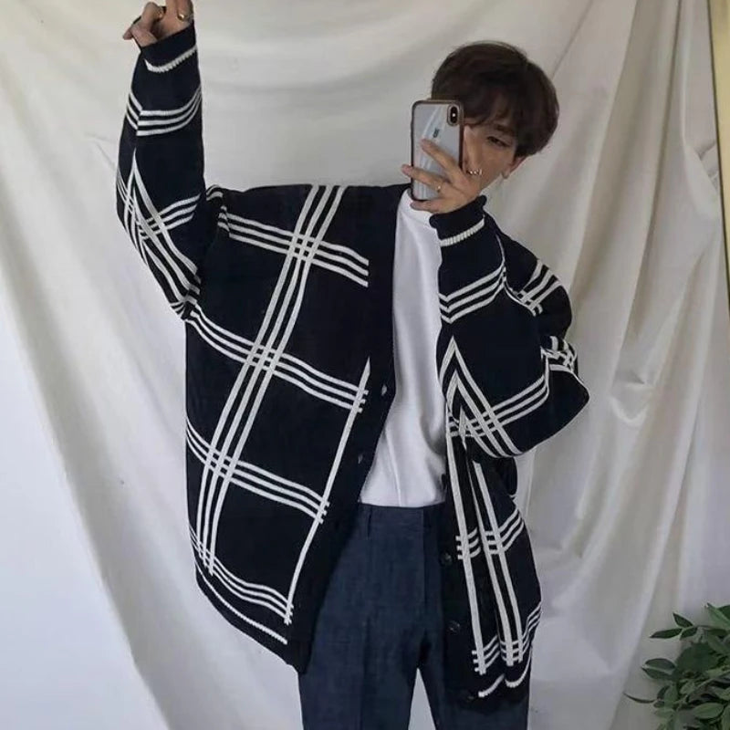 Men's Clothing Cardigan Plaid Knit Sweater Male V Neck Long No Hoodie Wool Casual Sale Best Selling Products 2024 Classic Street voguable