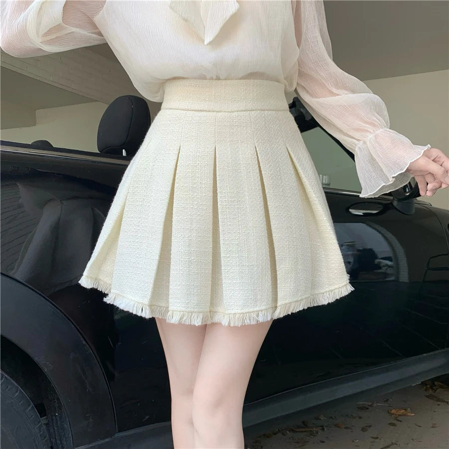 Voguable  Spring New French Vintage Tweed Two Piece Set Women Short Jacket Coat + Pleated Skirt Suits Korean Ladies Luxury Outfits voguable