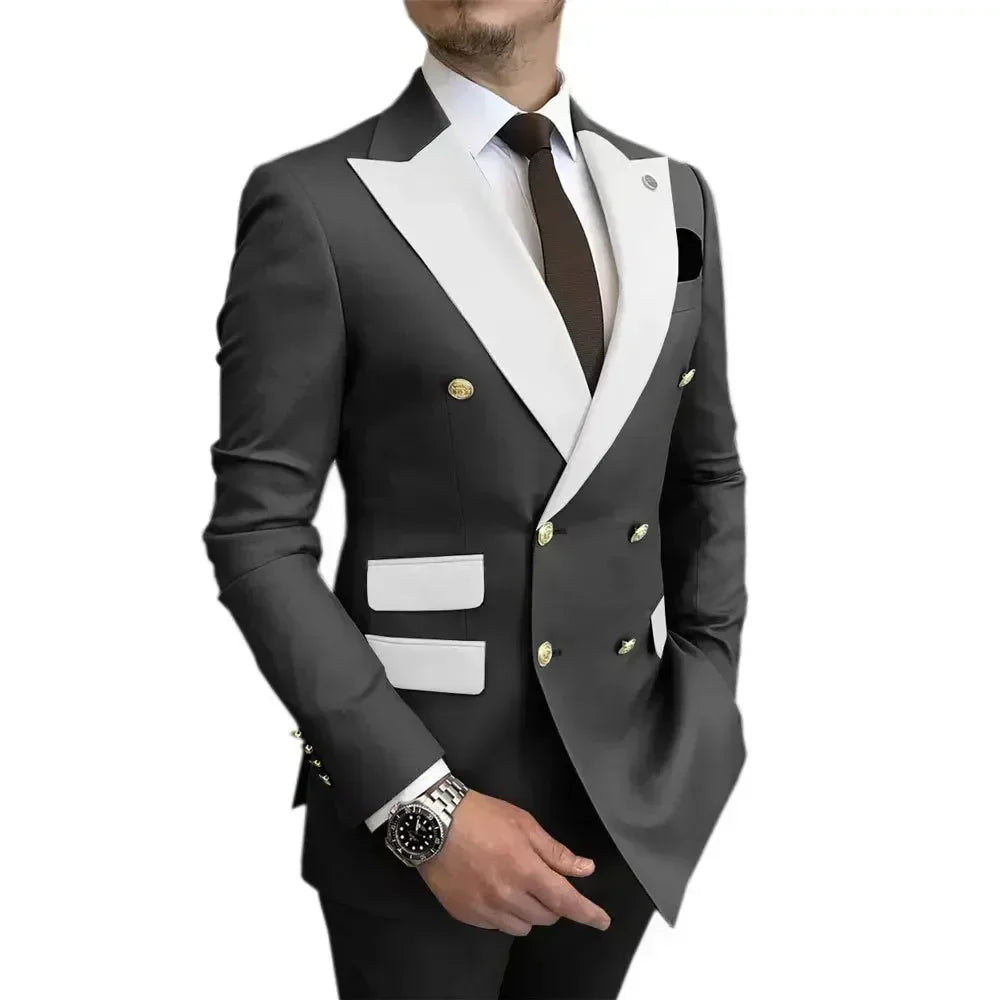 Voguable  Men's Modern Slim Fit Double Breasted Tuxedo Suit with Peak Lapel for Wedding Business Evening Party voguable