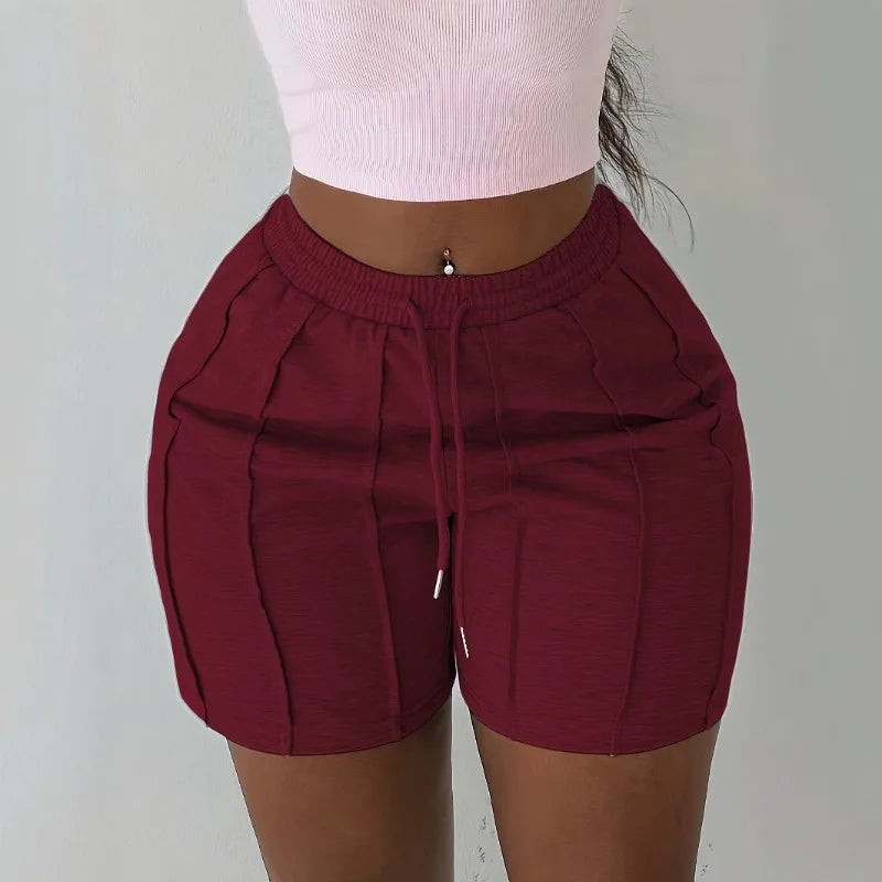 Voguable  Women High Waisted Grey Shorts Summer Casual Drawstring Elastic Waist Slim Fit Biker Shorts with Vertical Seam Lounge Wear voguable