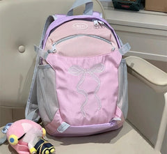 Women Students Travel Bags Patchwork Contrast Color Schoolbags Preppy Chic Kawaii Bow Embroidery Backpacks Y2k Aesthetic Fashion voguable