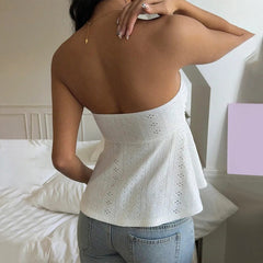 Voguable  Solid Color Sexy White Strapless Tank Top for Women Summer Y2K Off Shoulder Sleeveless Tanks Woman Bow Slim Fit Backless Blouse voguable