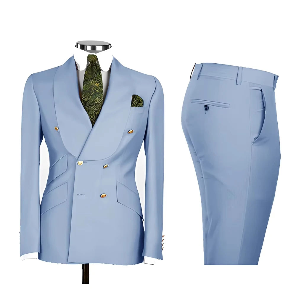 Voguable  Men's Double Breasted Tuxedo Suit Shawl Lapel Slim Fit 2 Piece Blazer & Pants Formal Business Luxury Suits Casual Wedding Groom voguable