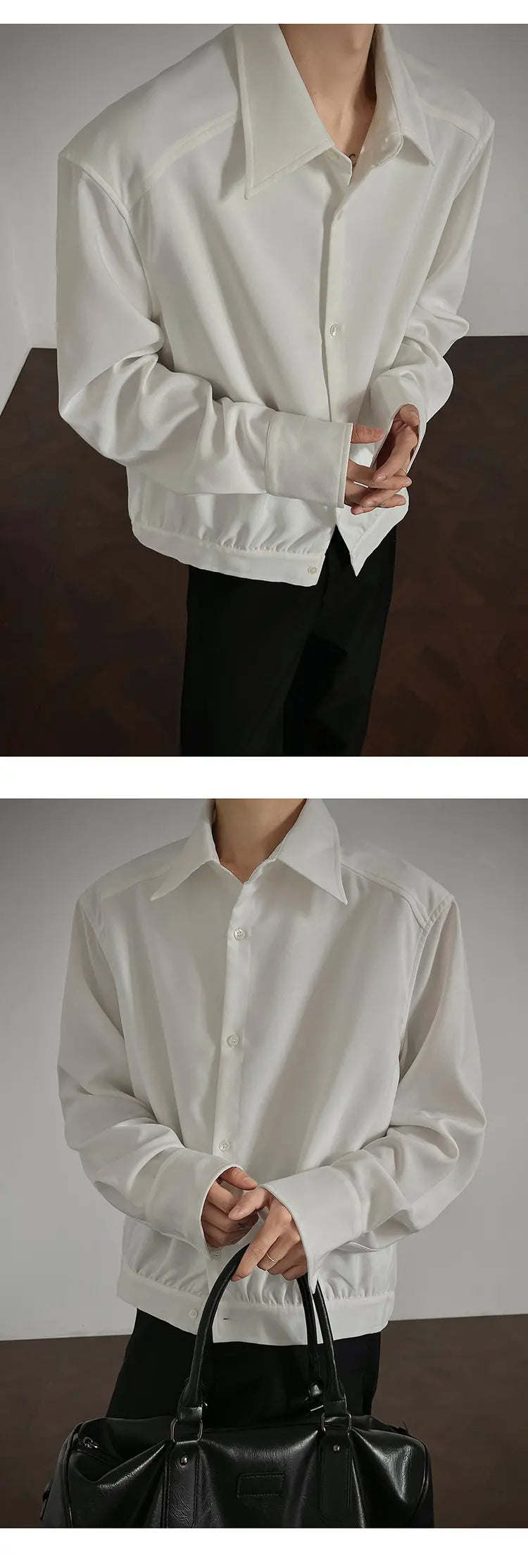 Shirt men Korean Style Loose Fit Square Neck Plain Color Long Sleeve Shirt Man Autumn New Trendy Youth Dance Shirts Oversized voguable