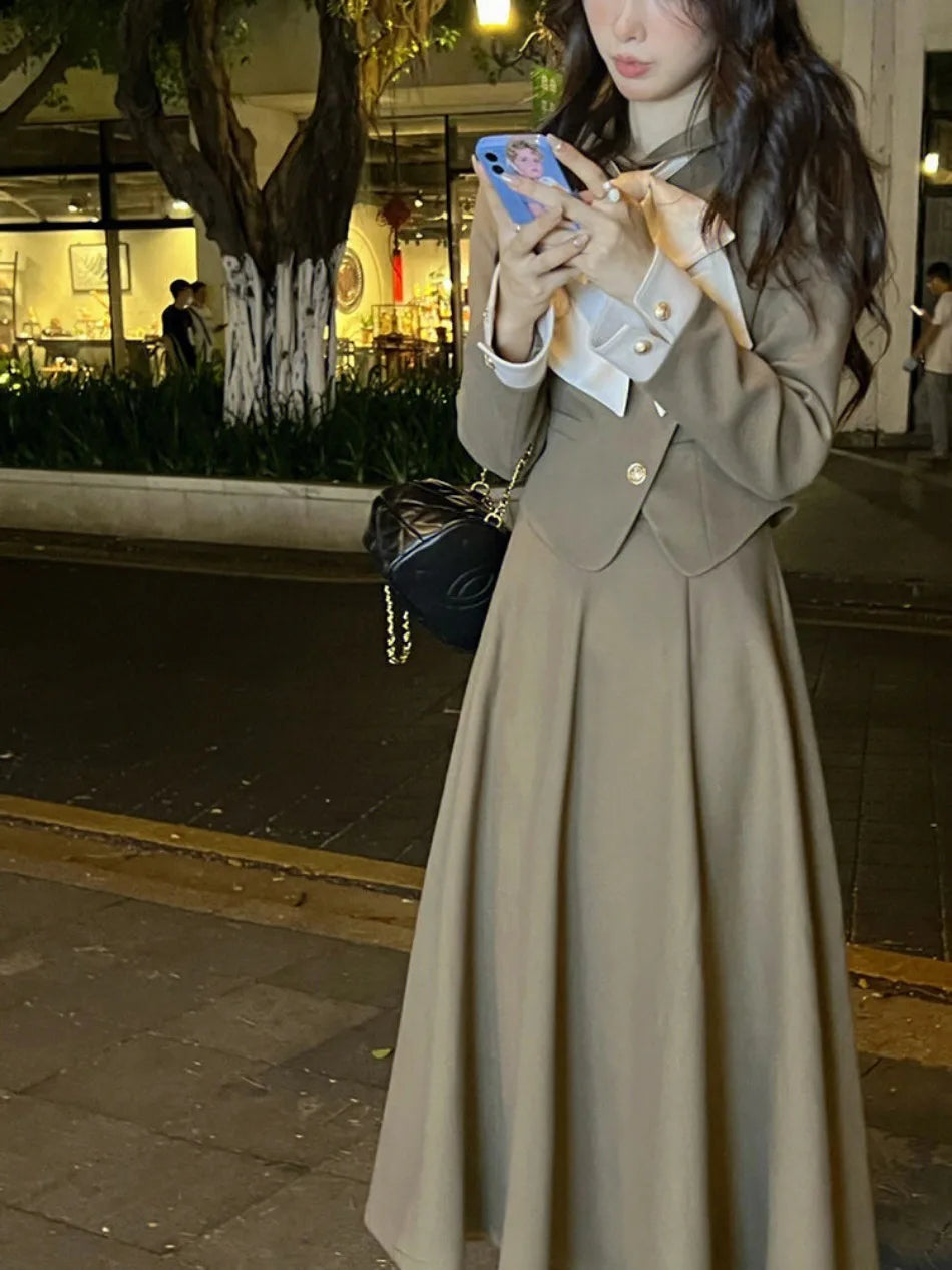 Voguable  Sets for Women 2 Pieces Elegant Cardign Suit Coat Vintage Dress Sets New Two Piece Luxury Two Piece Set Women Outfit Autumer New voguable