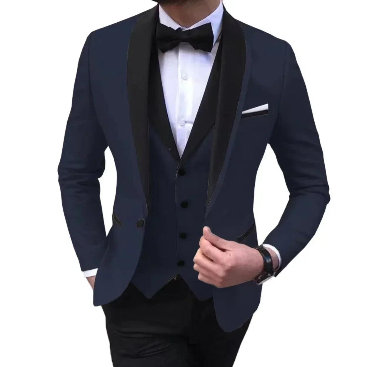 Voguable  Luxury Slim Fit Men's 3-Piece Tuxedo Set with Shawl Lapel Blazer Vest And Pants for Wedding And Evening Parties voguable