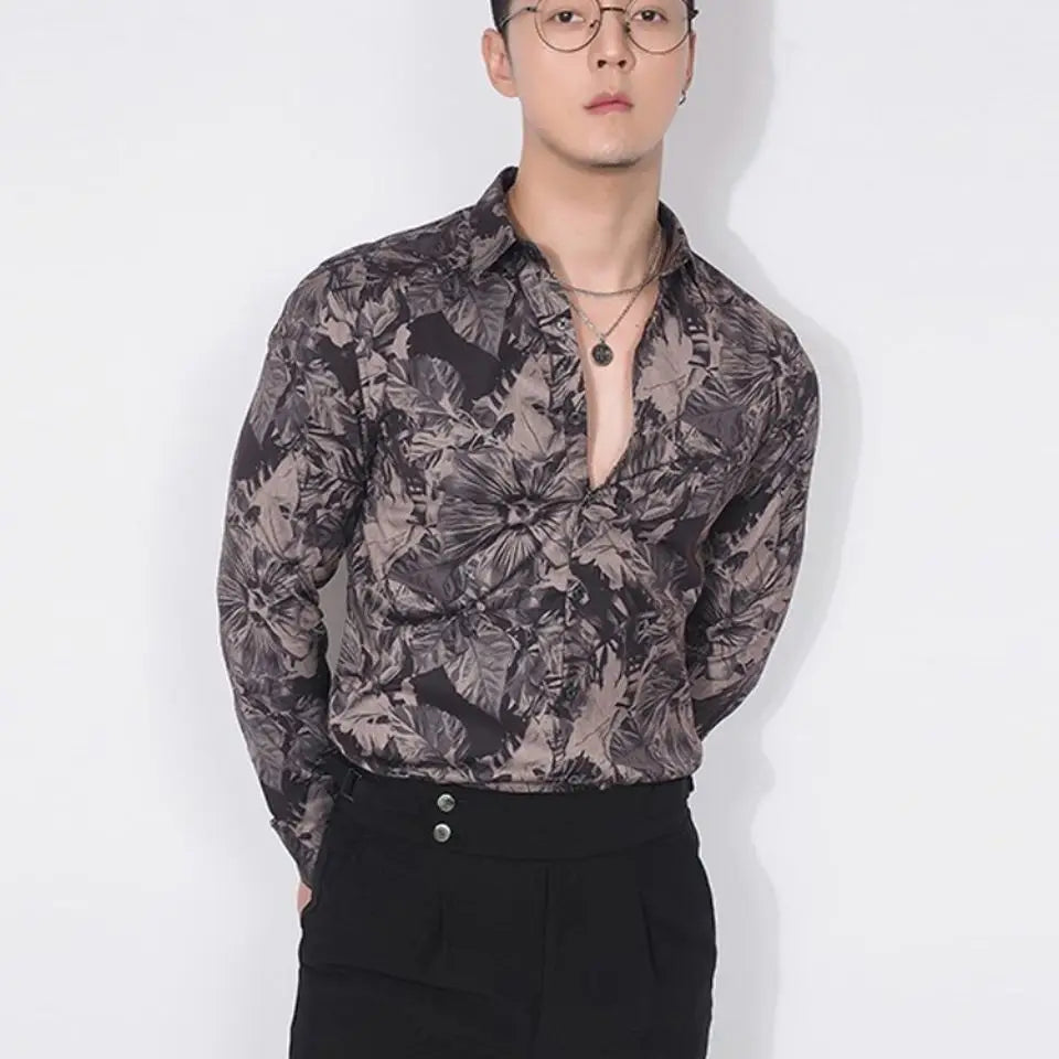 Spring Autumn New Fashion Turn-down Collar Long Sleeve Printing Blouse Men's Clothing Button Trend Korean Simplicity Chic Shirts voguable