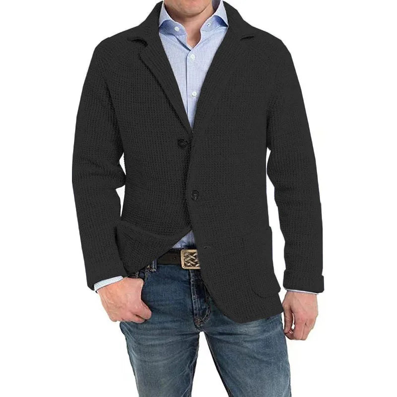 2023 British Style Mens Clothing Knit Cardigan Autumn Winter Fashion Single Breasted Black Stand Collar Knit Sweater Coats Men voguable