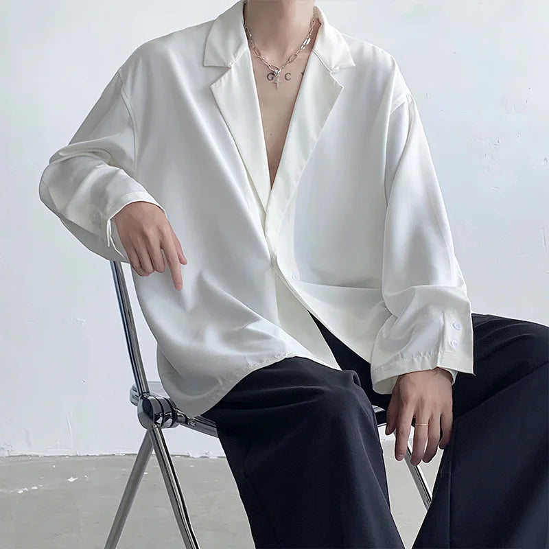 Voguable Korean Oversized Shirt Men Fashion Society Men Dress Shirt Casual Loose Long Sleeved Shirt Men Black White Formal Shirts M-XL voguable