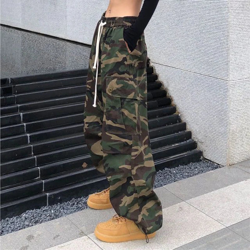 100% Pure Cotton Camo Cargo Pants Women Y2K Vintage Streetwear Joggers Sweatpants Bf Oversized Loose Hip Hop Wide Leg Trousers voguable