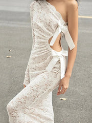 Sexy Slash Neck Lace Dress for Women Y2K Fashion Hollow Out Slim Midi Dress Femme Chic Tight Backless Party Night Vestidos Mujer voguable