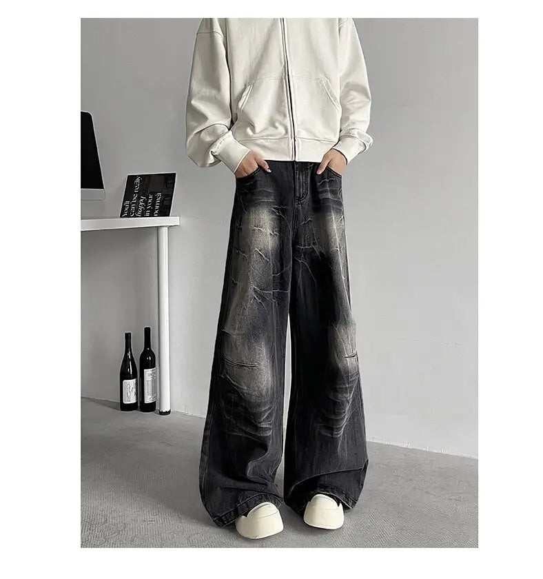 Jeans Men baggy Wide Leg Washed Marble Jeans Vintage Comfort Denim Pant Relaxed Fit Casual Trousers Trend Streetwear Urban Style voguable